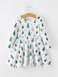 Load image into Gallery viewer, Girls Christmas Tree & Star Ribbed Print Twirl Dress