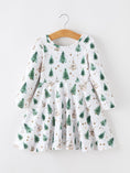 Load image into Gallery viewer, Girls Christmas Tree & Star Ribbed Print Twirl Dress