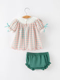 Load image into Gallery viewer, Girls Christmas Plaid Smocked Bloomers Set with Tree Embroidery