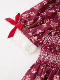 Load image into Gallery viewer, Burgundy Floral Smocked Baby Girl Bubble Romper Peter Pan Collar