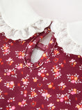 Load image into Gallery viewer, Burgundy Floral Smocked Girls Dress Peter Pan Collar Lace Trim