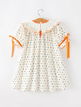 Load image into Gallery viewer, Halloween Pumpkin Smocked Girls Dress Polka Dot Ruffle Sleeve