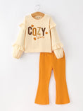 Load image into Gallery viewer, Fall Cozy Girls Ruffle Top Bell Bottom Pants Set