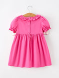 Load image into Gallery viewer, Fall Girl Hot Pink Ruffle Smocked Embroidery Dress