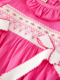 Load image into Gallery viewer, Fall Baby Girl Hot Pink Ruffle Smocked Embroidery Romper