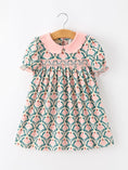 Load image into Gallery viewer, Fall Geometric Floral Girls Dress Petals Collar Smocked