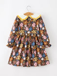 Load image into Gallery viewer, Fall Retro Girls Floral Peter Pan Collar Twirl Dress