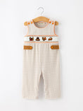 Load image into Gallery viewer, Thanksgiving Boys Gingham Jon Jon Embroidered Romper