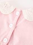 Load image into Gallery viewer, Fall Pink Smocked Baby Girl Bubble Romper Peter Pan Collar Floral Detail