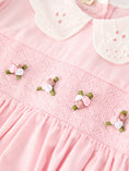 Load image into Gallery viewer, Fall Pink Smocked Girls Dress Peter Pan Collar Long Sleeve Floral Detail