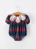 Load image into Gallery viewer, Navy Red Christmas Plaid Wreath Baby Girl Bubble Romper