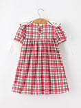 Load image into Gallery viewer, Red Christmas Plaid Wreath Embroidered Girl Dress