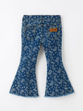 Load image into Gallery viewer, Girls Denim Bell Bottom Pants Decorative Print Flare Jeans