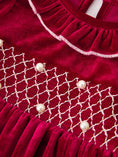 Load image into Gallery viewer, Christmas Velvet Smocked Girls Dress with Pearl Detail