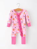 Load image into Gallery viewer, Halloween Pumpkin Ghost Print Baby Girl Pajamas Ruffle Zipper Romper