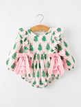 Load image into Gallery viewer, Christmas Tree Print Ruffle Bow Baby Girl Bubble Romper
