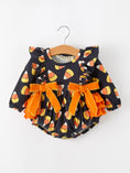 Load image into Gallery viewer, Halloween Candy Corn Baby Girl Bubble Romper Ruffle