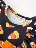 Load image into Gallery viewer, Halloween Candy Corn Baby Girl Bubble Romper Ruffle