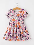 Load image into Gallery viewer, Halloween Pumpkin Ghost Print Girls Twirl Dress Short Sleeve
