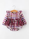 Load image into Gallery viewer, Fall Plaid Bow Ruffle Girls Bubble Romper