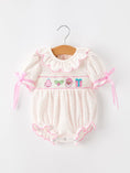 Load image into Gallery viewer, Christmas Smocked Baby Girl Bubble Romper Embroidered Ruffle Collar