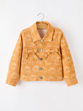 Load image into Gallery viewer, Fall Girls Pumpkin Print Bow Denim Jacket