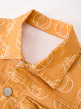 Load image into Gallery viewer, Fall Girls Pumpkin Print Bow Denim Jacket