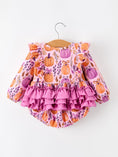Load image into Gallery viewer, Halloween Thanksgiving Pumpkin Girls Romper with Ruffle Bow