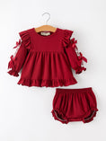 Load image into Gallery viewer, Christmas Baby Girls Red Lace Bow Bloomer Set