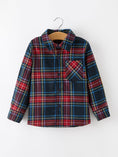 Load image into Gallery viewer, Christmas Boys Red Navy Plaid Button Down Shirt