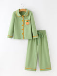 Load image into Gallery viewer, Fall Green Kids Pajamas Set Pumpkin Embroidery Button Sleepwear