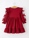Load image into Gallery viewer, Christmas Girls Red Lace Bow Ruffle Dress