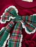 Load image into Gallery viewer, Girls Christmas Burgundy Velvet Plaid Bow Dress