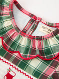 Load image into Gallery viewer, Christmas Girls Plaid Smocked Ruffle Collar Bow Dress