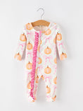 Load image into Gallery viewer, Fall Baby Girls Pumpkin Bow Ruffle Zip Romper