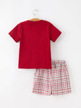 Load image into Gallery viewer, Fall Pumpkin Boys Outfit Set Red Tee Plaid Shorts Set