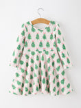 Load image into Gallery viewer, Christmas Girls Pink Stripe Tree Bow Twirl Dress