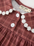 Load image into Gallery viewer, Girls Brown Plaid Lace-Trim Peter Pan Collar Dress