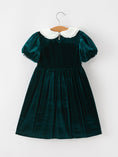 Load image into Gallery viewer, Girls Emerald Green Velvet Lace Collar Christmas Dress