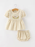 Load image into Gallery viewer, Baby Girls Goose Embroidered Beige Plaid Ruffle Bloomer Set