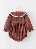 Load image into Gallery viewer, Baby Girls Brown Plaid Floral Lace Collar Romper