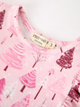 Load image into Gallery viewer, Christmas Tree Print Girls Pink Ruffle Long Sleeve Dress