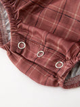 Load image into Gallery viewer, Baby Girls Brown Plaid Floral Lace Collar Romper