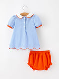 Load image into Gallery viewer, Fall Girls Pumpkin Appliqué Peter Pan Collar Bloomer Set