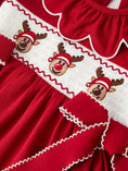 Load image into Gallery viewer, Girls Christmas Reindeer Smocked Red Bow Dress