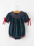 Load image into Gallery viewer, Girls Christmas Plaid Smocked Bubble Romper
