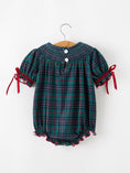 Load image into Gallery viewer, Girls Christmas Plaid Smocked Bubble Romper