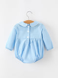 Load image into Gallery viewer, Christmas Nativity Embroidered Baby Boy Blue Smocked Romper