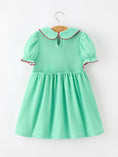 Load image into Gallery viewer, Christmas Girls Green Plaid Smocked Bow Peter Pan Collar Dress