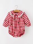 Load image into Gallery viewer, Christmas Tree Embroidered Red Plaid Baby Girls Ruffle Collar Romper